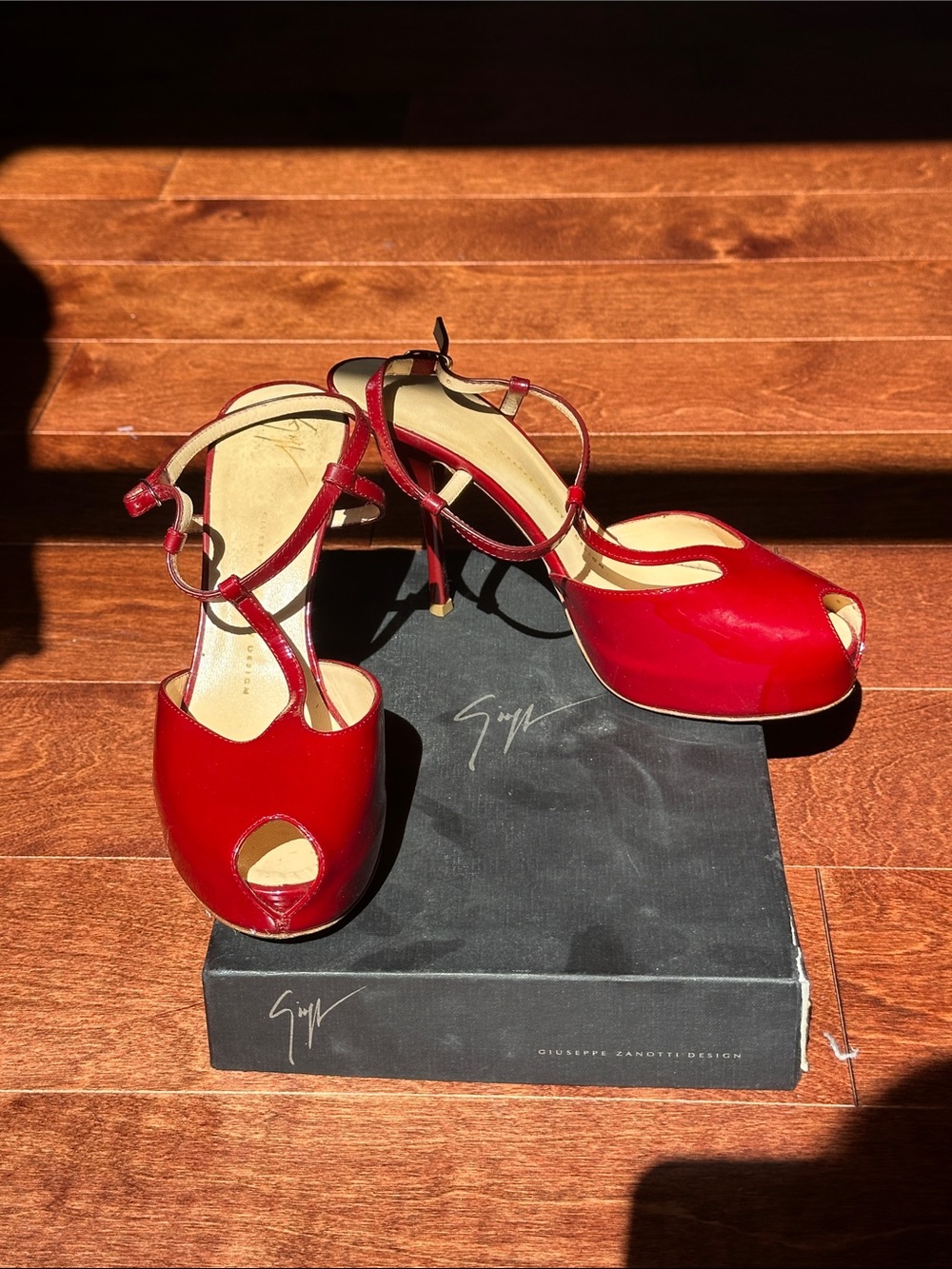 Giuseppe Zanotti Red Peep-Toe Strappy Stiletto Heels